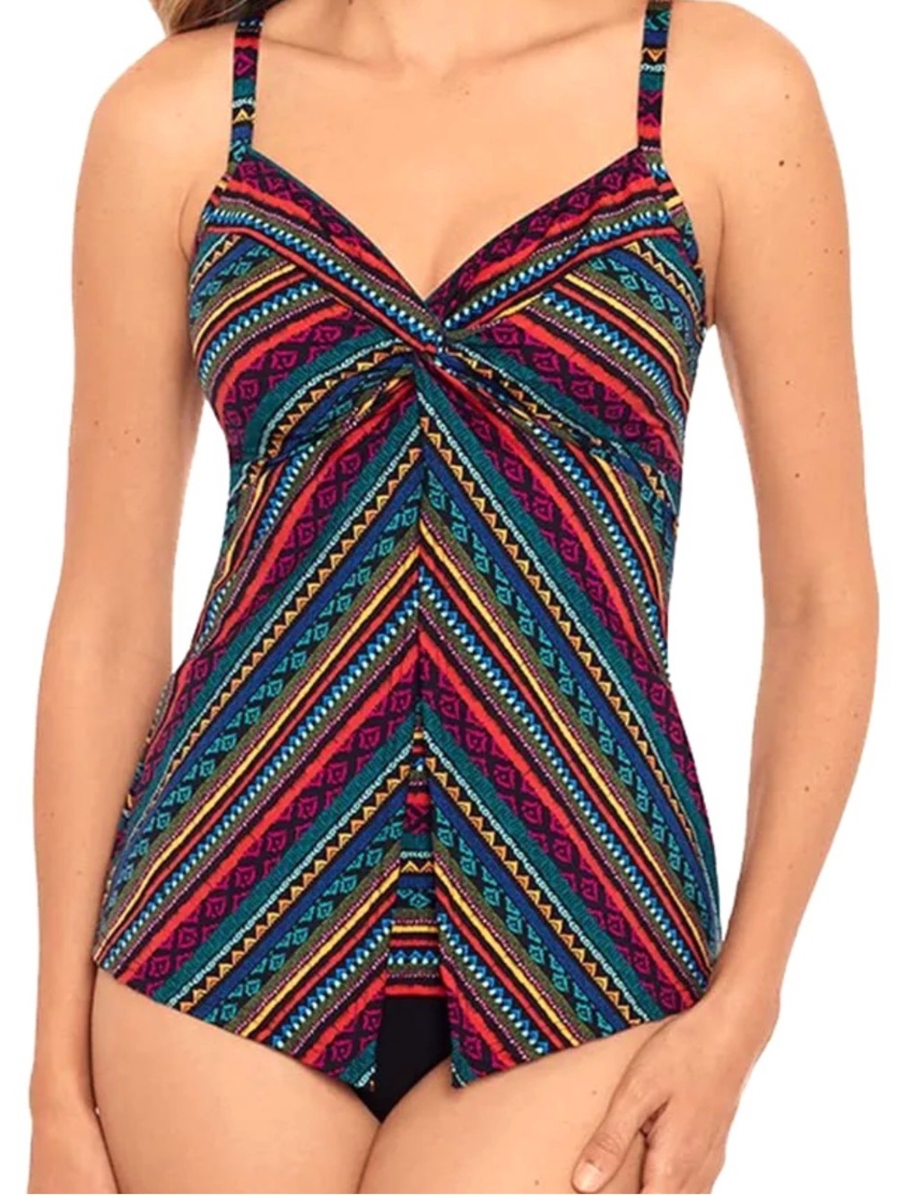 Miraclesuit Multicolor Striped Twist-Front Tankini Top